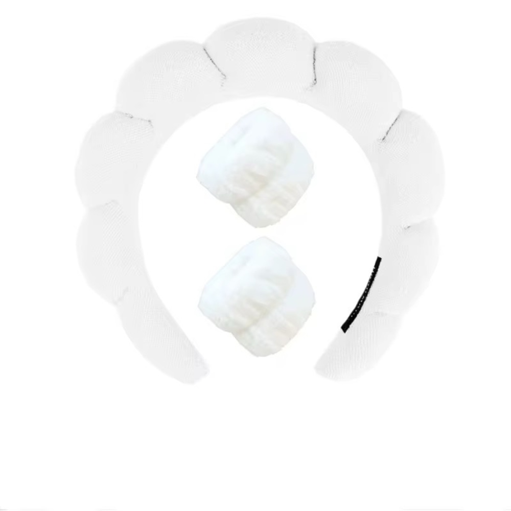White Quilted scalloped Headband and Scrunchies‎ Set